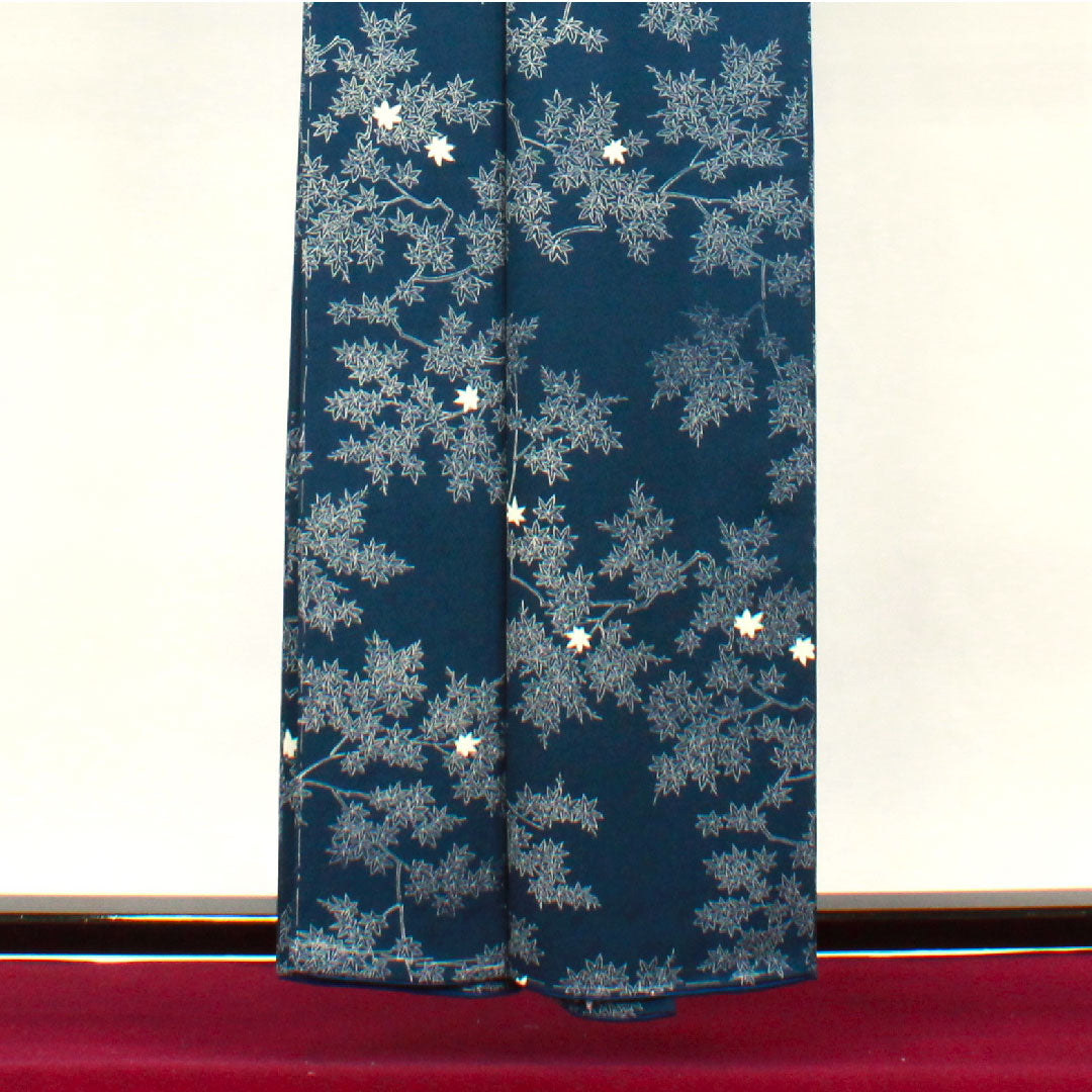 小紋 身丈158cm 裄丈59cm 袷 紺鉄色 紅葉 正絹 Aランク 紺系 1115002693318