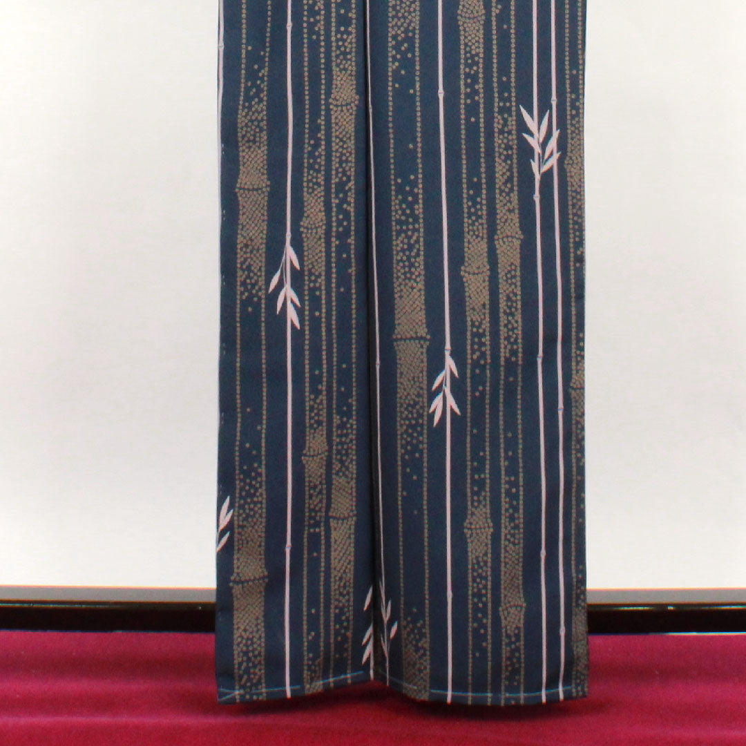 小紋 身丈163cm 裄丈67.5cm 袷 紺青色 洗える着物 竹 ポリ Sランク 紺系 1115002112418