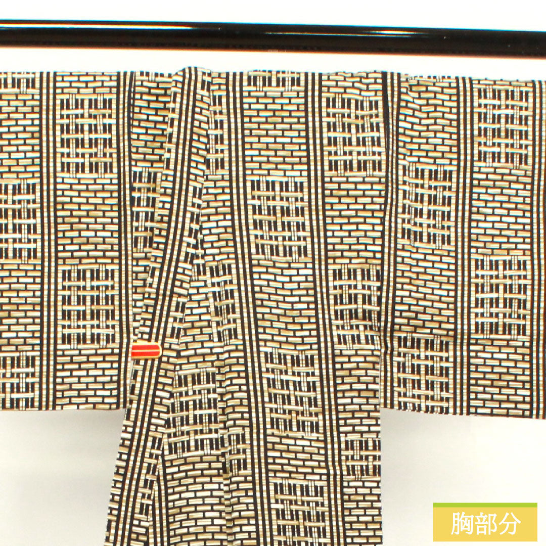 Men's Yukata Cotton, Length 147.5cm, Sleeve-to-shoulder 69cm, S Rank, Unlined, Beige, Tokyo Shiracha (Tokyo white tea color), Geometric pattern, Kansai Yamamoto 1118004942425