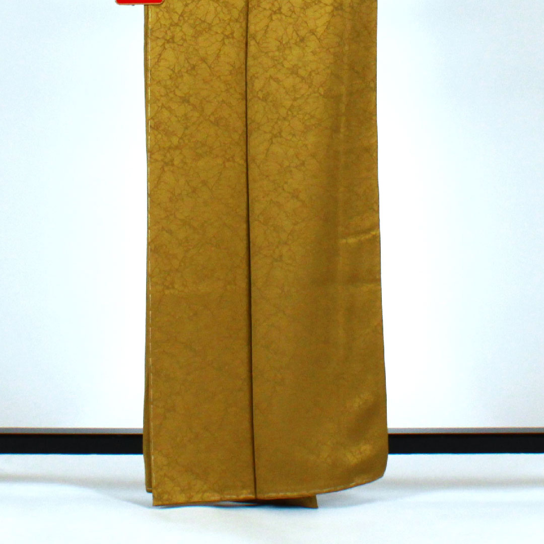 色無地 氷割れ模様 身丈162cm 裄丈64cm 袷 正絹 Sランク 黄系 1114000172323