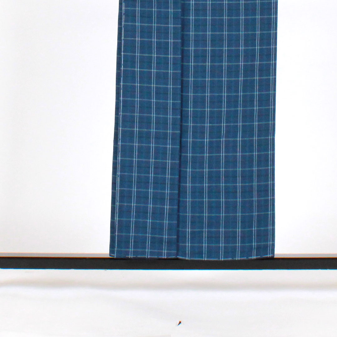 Tsumugi, Length 155cm, Sleeve length 63.5cm, Check pattern, Pure silk, S rank, Lined, Navy blue, 1116001492318