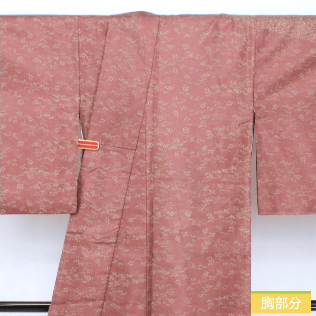 訪問着 正絹 Aランク 袷 身丈164.5cm 裄丈65cm 小豆色(あずきいろ) 紬地 草花 茶系 1112006343414