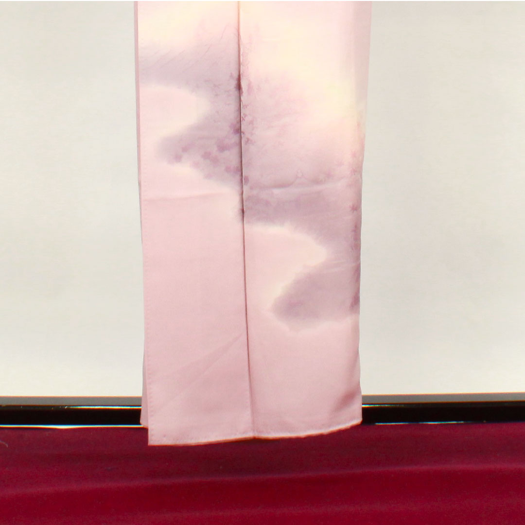 Homongi Awase, Length 153.5cm, Sleeve-to-shoulder 61.5cm, Obi-beni color, Landscape pattern, Gradation dyeing, Pure silk, S Rank, Pink系, 1112002202213