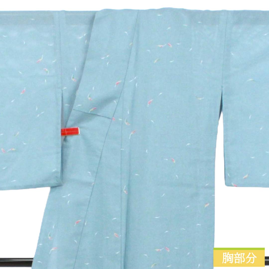 Summer Polyester Komon S Rank Length 162cm (4ft 9in) Sleeve length 65cm (2ft 1in) Kinuta-seiji (Celadon) Abstract Pattern Washable Kimono Ro-weave Blue 1132003392417