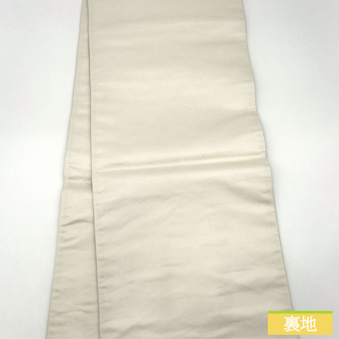 A-Rank Pure Silk Obi with Gold-Tone Leaf and Nishijin-ori Weave, Partially Embroidered, with a Folding Screen and Floral Pattern, 426cm Long, with Pointed Design, Formal, Silver, Item Number: 1123016473322