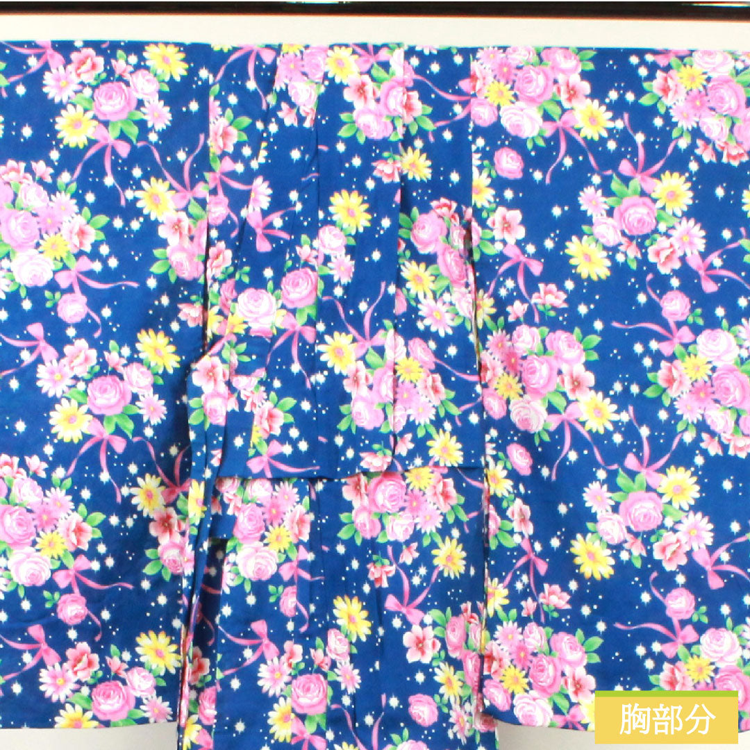 Yukata Cotton Length 107.5cm Sleeve length 56.5cm S rank Single layer Navy blue Lapis lazuli color Shoulder raising included Body raising included Floral pattern 1118005022118