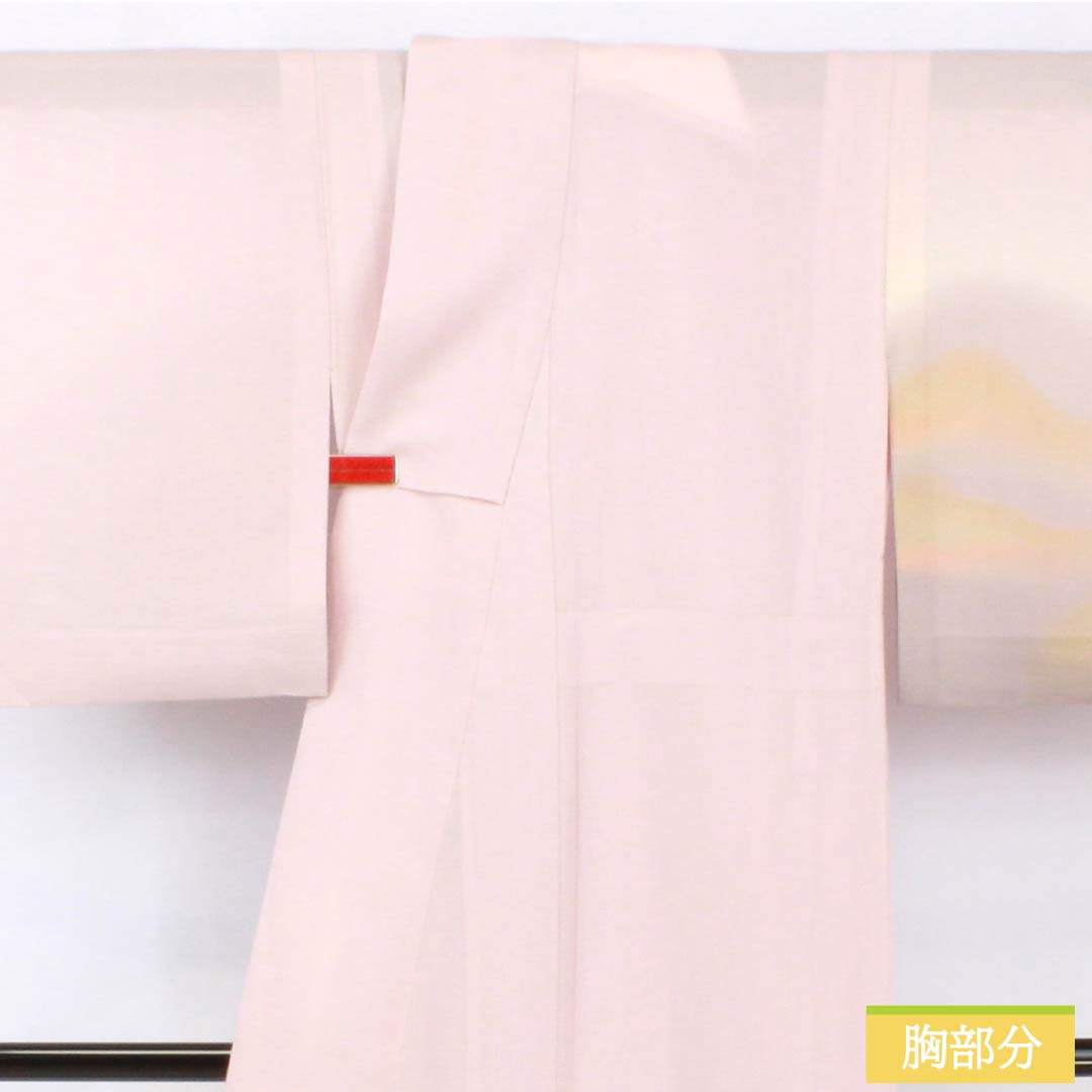 Summer pure silk formal kimono, length 153cm, sleeve length 61.5cm, cherry blossom color, Kyoto Yuzen, one crest, circle with tangerines, silk, B rank, pink, 1132002194213