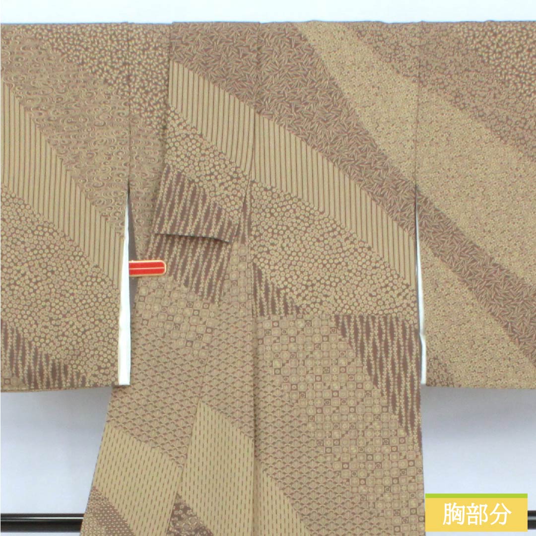 訪問着 正絹 Sランク 袷 身丈158cm 裄丈66cm 橡鼠色(つるばみねずいろ) 伊勢型紙 作家物 型染 丹後ちりめん うそつき襦袢 茶系 1112007742314