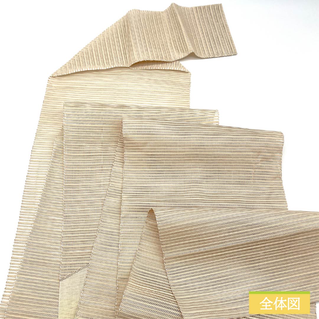 名古屋帯 正絹 砥粉色(とのこいろ) 夏帯 すくい織 花模様 帯丈362cm Aランク ポイント柄 セミフォーマル ベージュ系 1124008743325 松葉仕立て