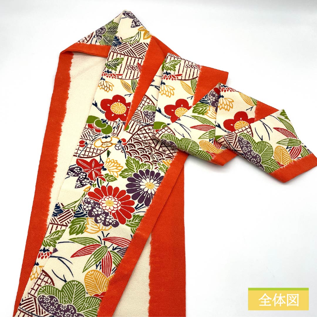 Nagoya obi, Kyohiiro (scarlet color), Kyoto Bingata, crepe fabric, chrysanthemum, obi length 353cm, pure silk, S rank, full length, casual, orange, 1124007632326, Nagoya style