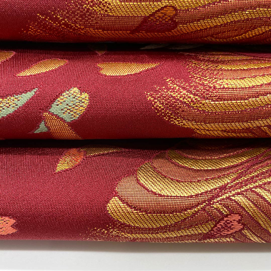 Nagoya obi, Kyoto fukuro obi, raw crimson, cherry blossom, abstract pattern, obi length 369cm, poly, A rank, full length, semi-formal, vermilion, 1124003433316, open style