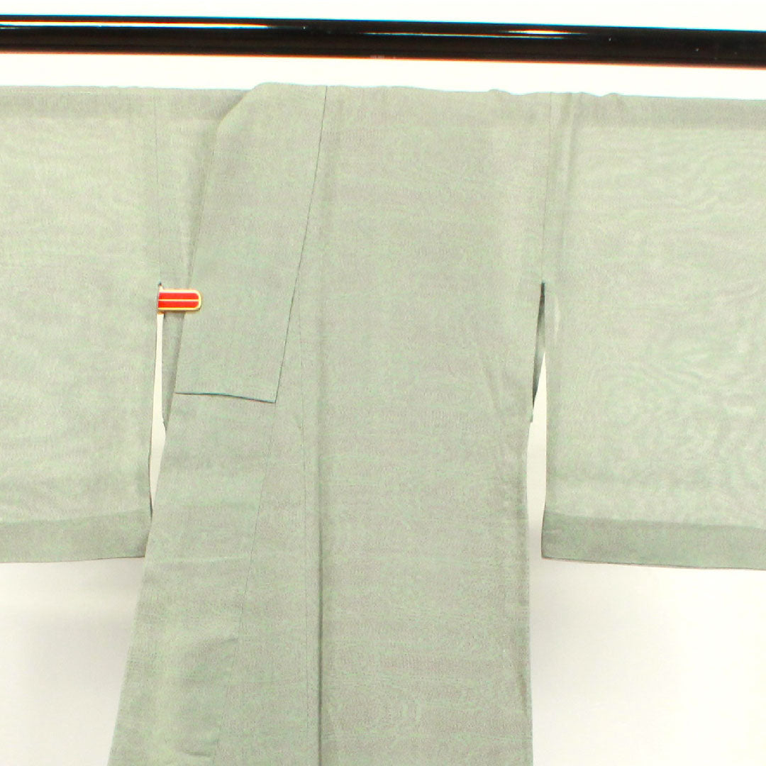 Summer pure silk tsumugi Length 159cm Sleeve length 62cm White-green color Geometric pattern Gauze S rank Green 1132001772319