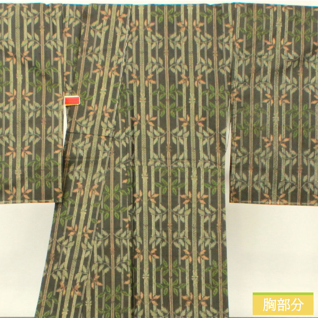 Murayama Oshima, pure silk, length 162.5cm, sleeve length 65.5cm, ensemble, bamboo pattern, basting thread included, unused, S rank, lined, black, 1116003252410
