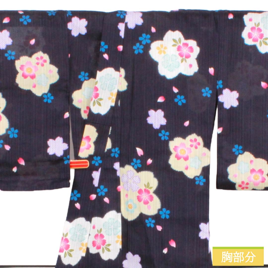 浴衣 木綿 Sランク 身丈165.5cm 裄丈67.5cm 褐色(かちいろ) 桜 型染 単衣 紫系 1118006972520