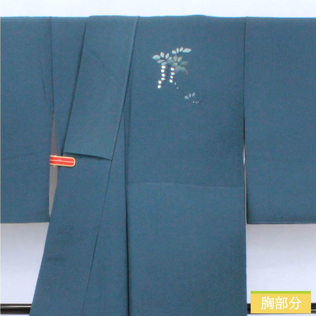 訪問着 正絹 Aランク 袷 身丈165.5cm 裄丈67cm 裏色(うらいろ) 京友禅 付下げ 草花 青系 1112006773517
