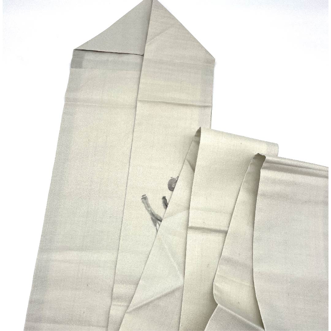 名古屋帯 卯の花色 夏帯 紗 なすび たけのこ 染帯 作家物 西陣織 帯丈375.5cm 正絹 Aランク ポイント柄 カジュアル グレー系 1124003903322 名古屋仕立て