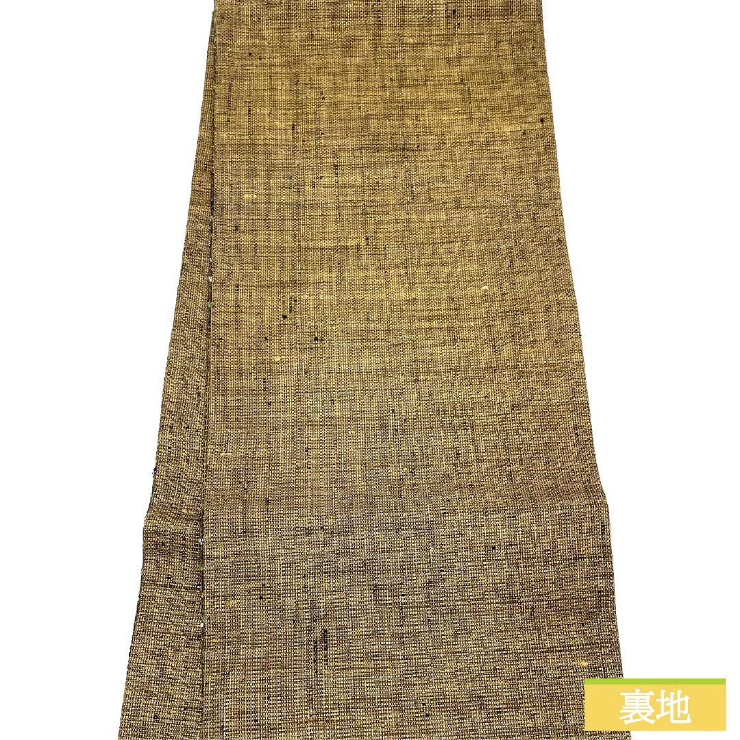 袋帯 正絹 黄橡色(きつるばみいろ) 市松 横縞 帯丈448cm Sランク 六通 カジュアル グラデーション系 1123012492399