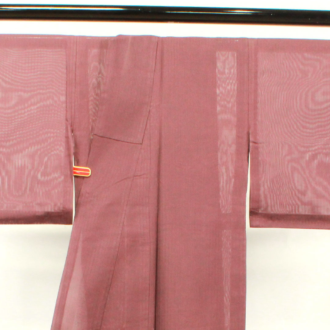 夏物 正絹 色無地 身丈160cm 裄丈60cm 紫土色(しどいろ) 竪絽(たてろ) 絽 Aランク 紫系 1132001093420