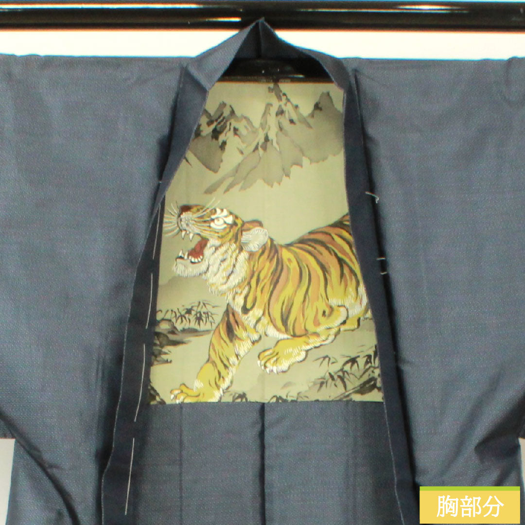 男物 正絹 身丈88.5cm 裄丈67cm 大島紬 緯総絣 羽織 しつけ糸付き Sランク 袷 紺系 1119000882118
