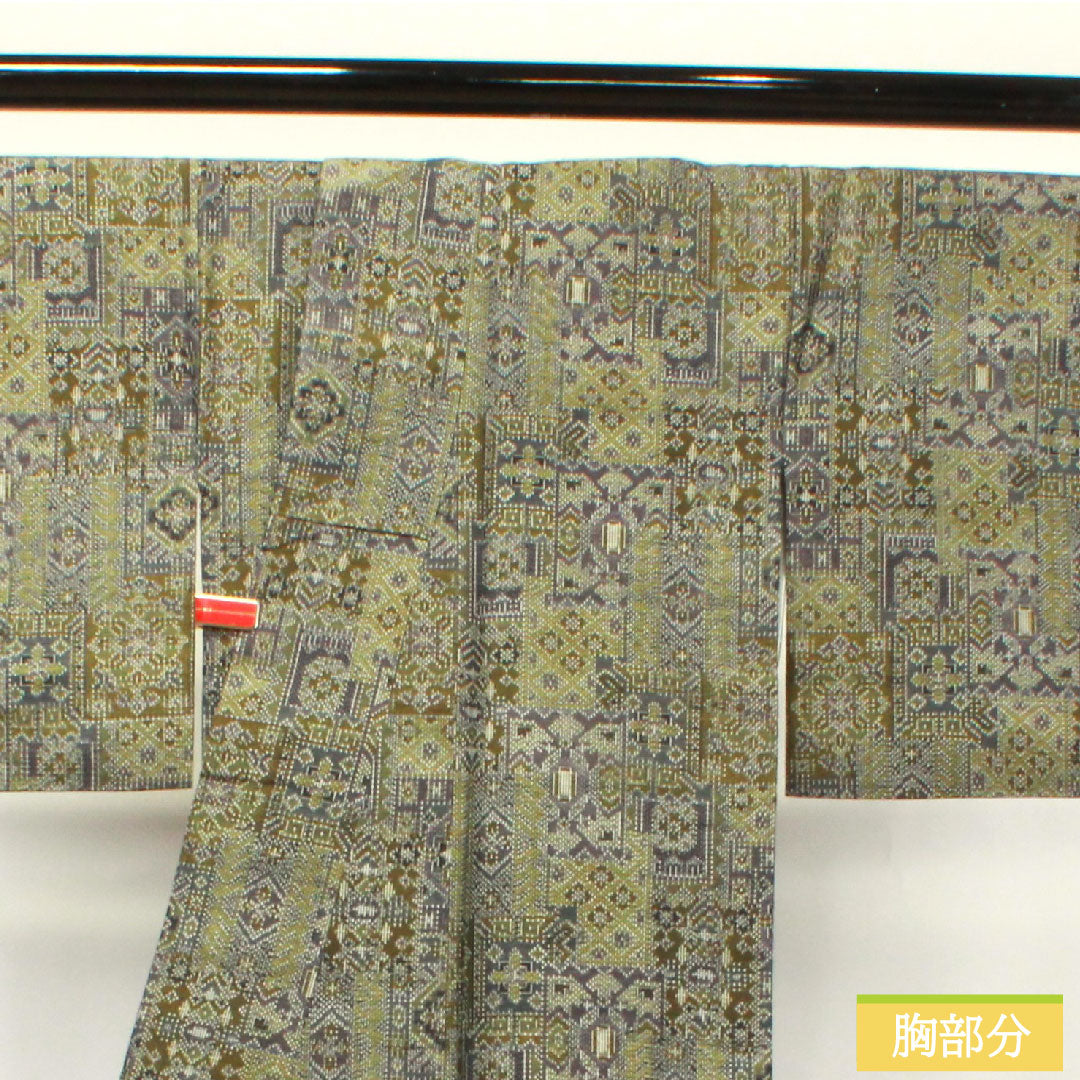 紬 正絹 身丈159.5cm 裄丈65.5cm 幾何学模様 Sランク 袷 グラデーション系 1116003032399