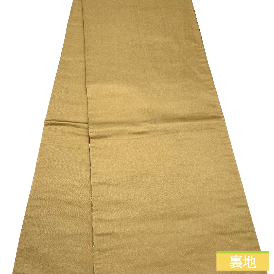 Fukuro Obi, pure silk, Yamabuki Nezuiro (Yamabuki gray), maple leaves, Shirayaen Oba, classic pattern, floral pattern, obi length 433cm, S rank, six-pass, formal, beige, 1123011322325
