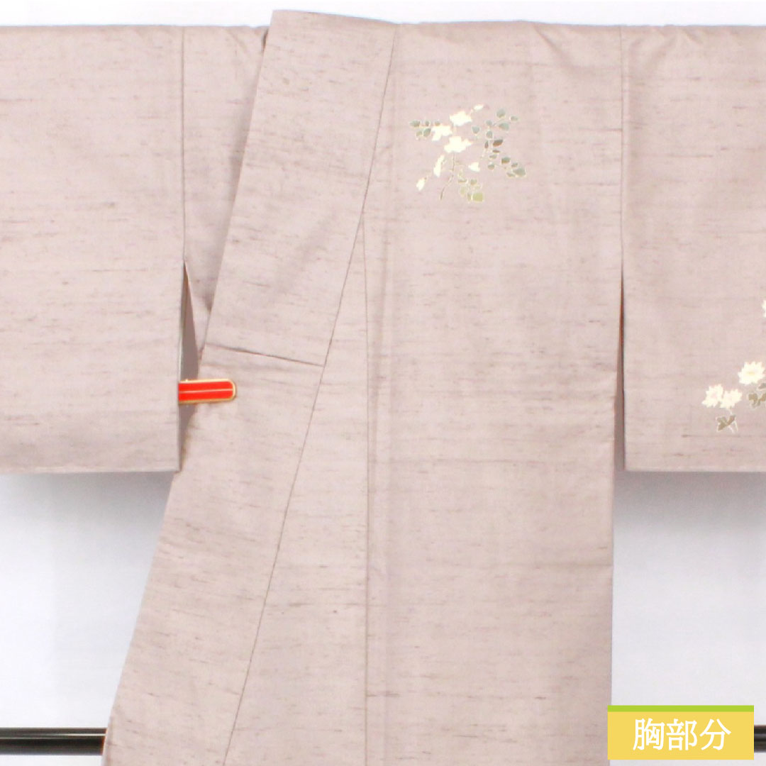訪問着 正絹 袷 身丈151.5cm 裄丈61cm 鈍紫色(にびむらさきいろ) 紬地 牛首紬 草花模様 Sランク 紫系 1112005332220