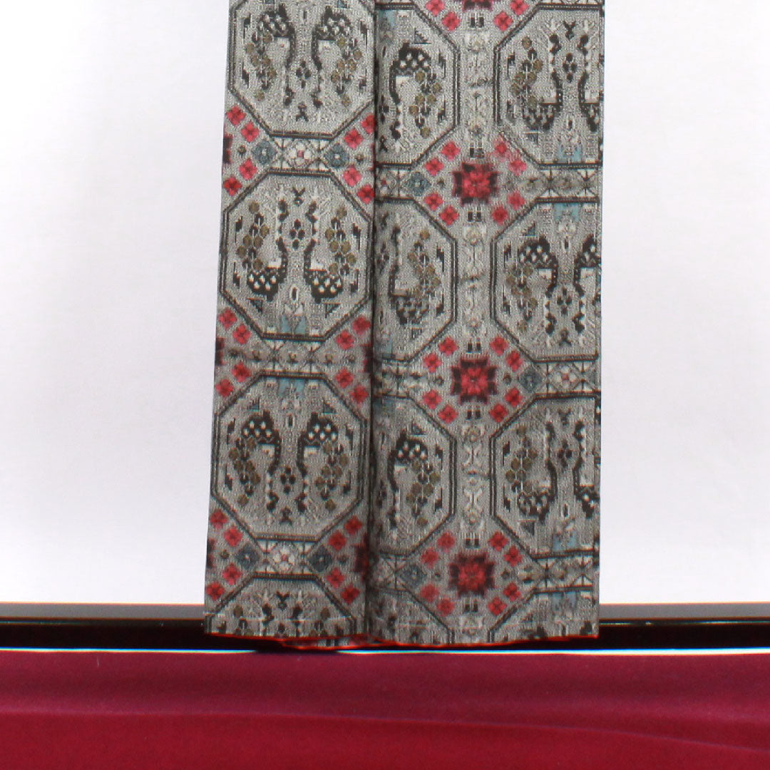 Murayama Oshima Length 155.5cm Sleeve length 60cm Greyish yellow green Geometric pattern Pure silk S rank Awase Grey 1116001752322