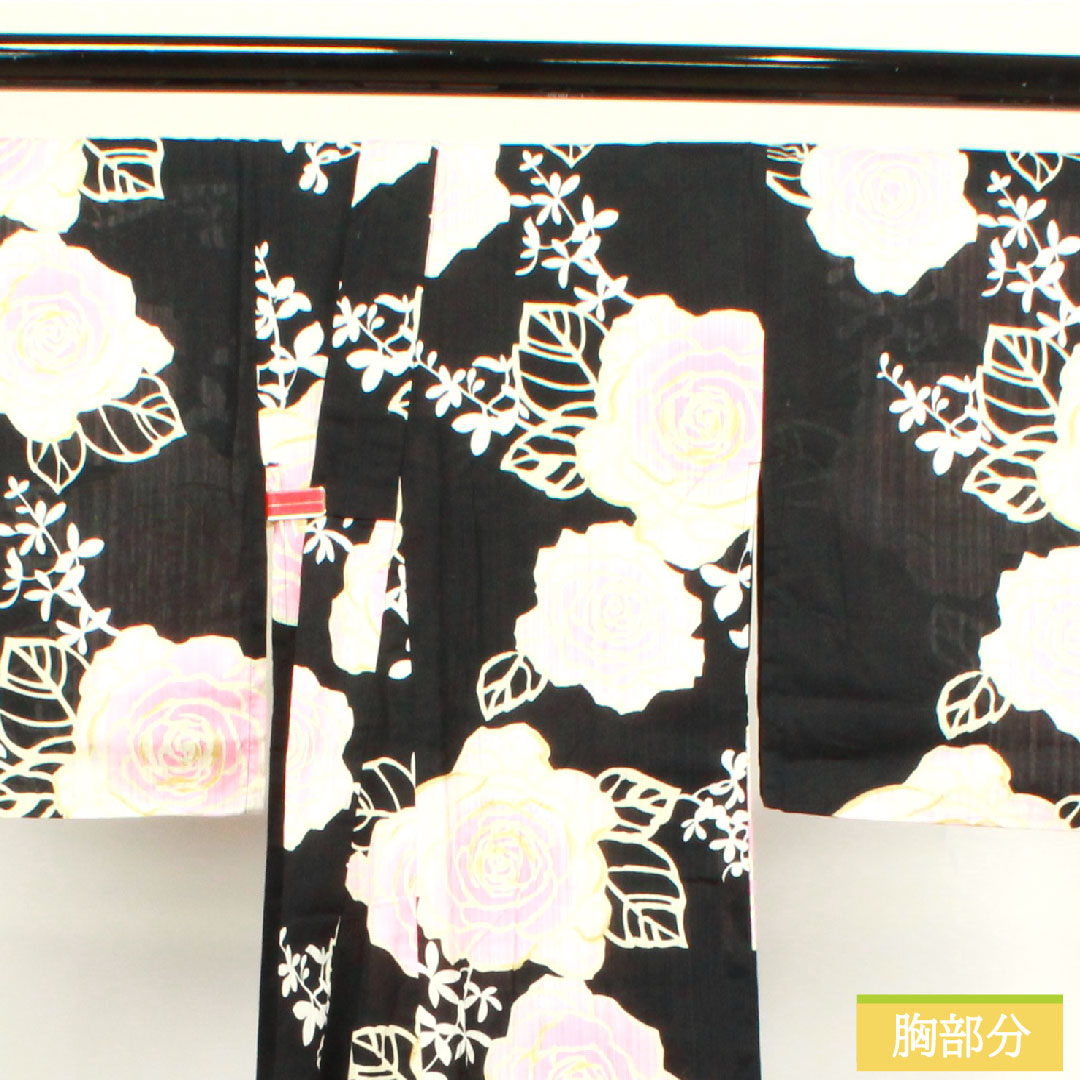 Yukata Cotton Length 166cm Sleeve length 65cm S rank Single layer Black Rose 1118004562510