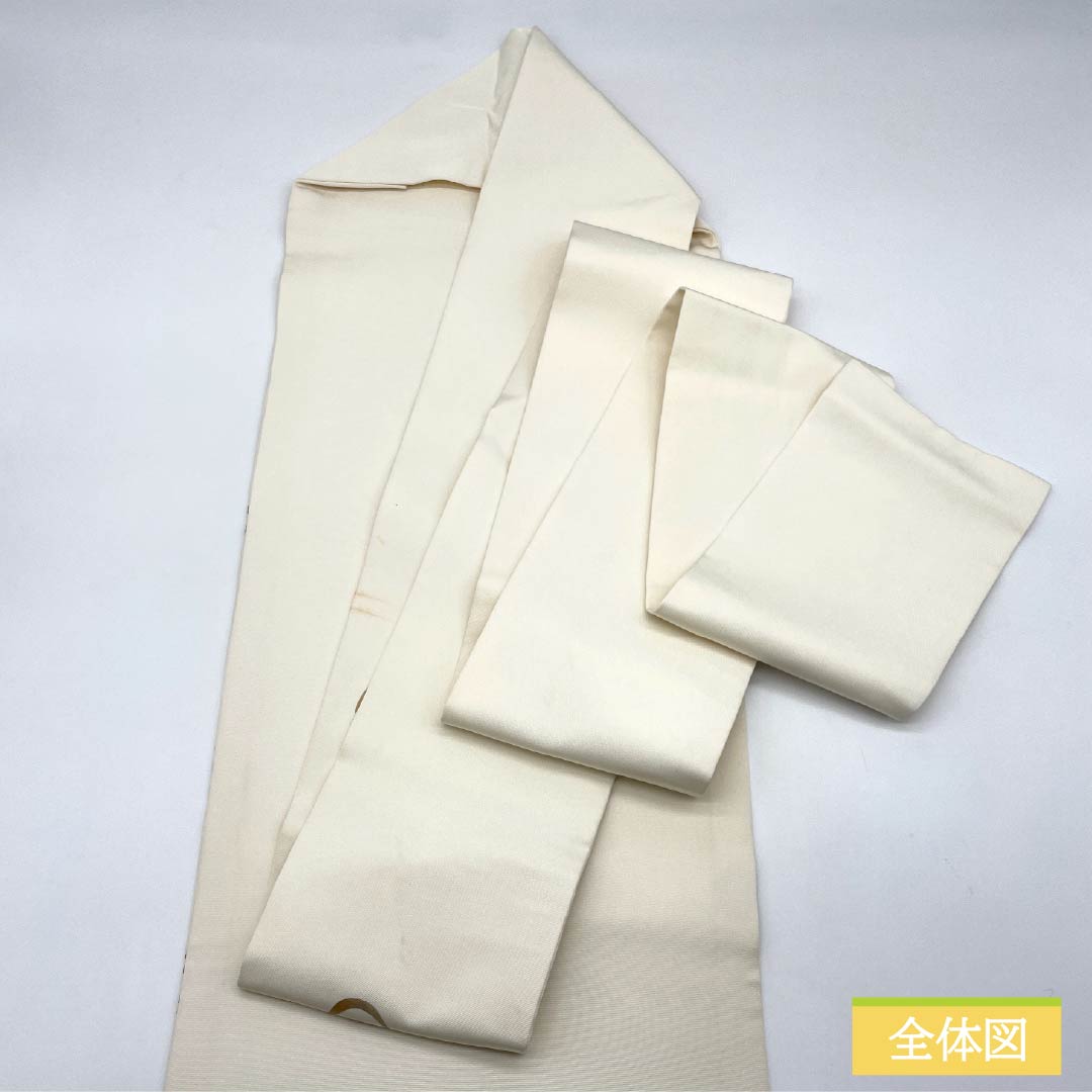 名古屋帯 胡粉色(ごふんいろ) 観世流水 帯丈365cm 正絹 Bランク ポイント柄 セミフォーマル 白系 1124008494311 名古屋仕立て