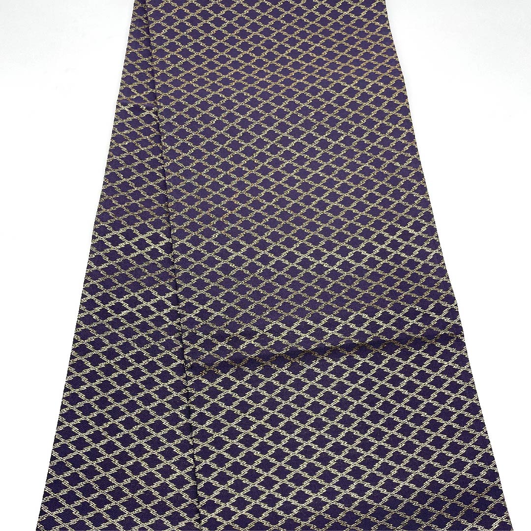 Fukuro Obi (Indigo blue pigeon feather color) Owl, Matsukawa diamond pattern, Obi length 440cm, Pure silk, S rank, Point pattern, Casual, Purple, 1123005792320