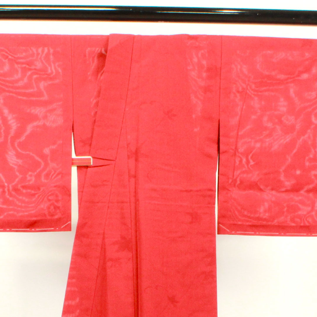 夏物 正絹 色無地 身丈151.5cm 裄丈62cm 真紅色(しんくいろ) 紅葉 紗 Sランク 赤系 1132001252212