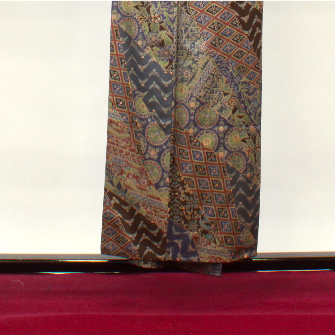 Komon, Length 153cm, Sleeve length 61.5cm, Awase, Saito Sansai, Sarasa pattern, Pure silk, S rank, Gradation, 1115002892299