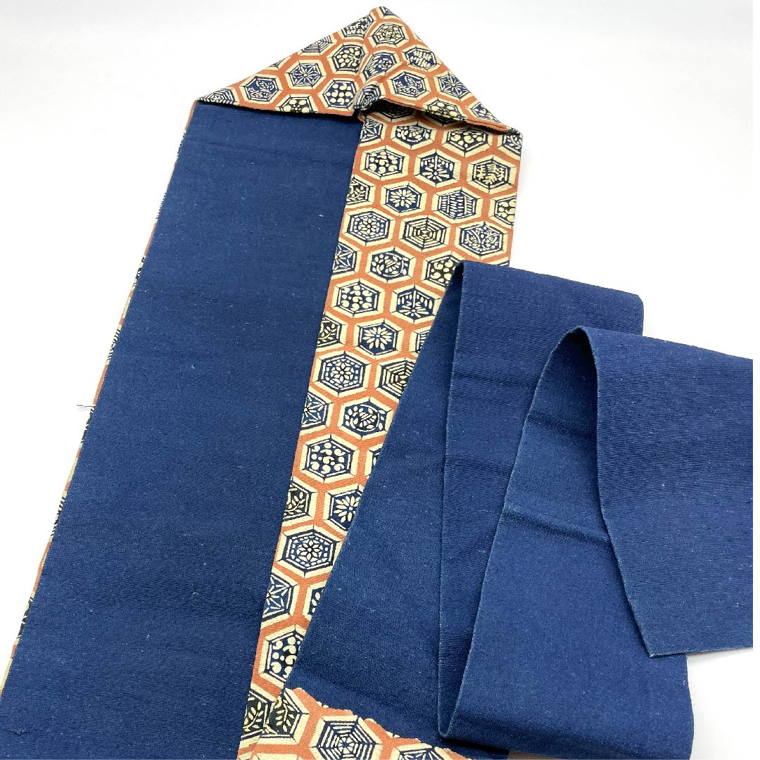 Nagoya obi, faded scarlet, tortoiseshell pattern, by Hirokazu Akiyama, indigo dye, obi length 337cm, cotton, S rank, full length, casual, pink, 1124003572313, Nagoya style