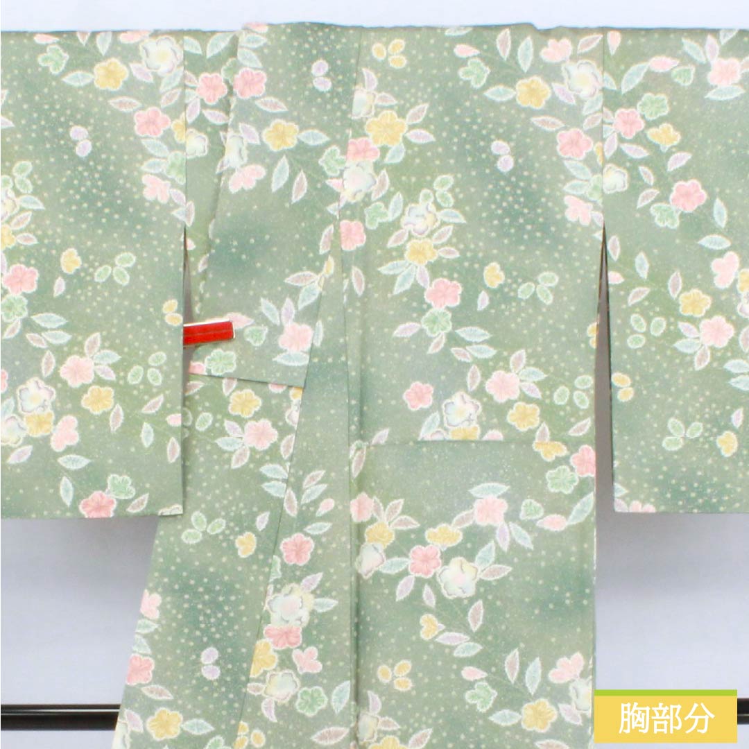小紋 ポリエステル Sランク 身丈163.5cm 裄丈65cm 袷 裏葉色(うらはいろ) 京友禅 辻ヶ花 緑系 1115006822419