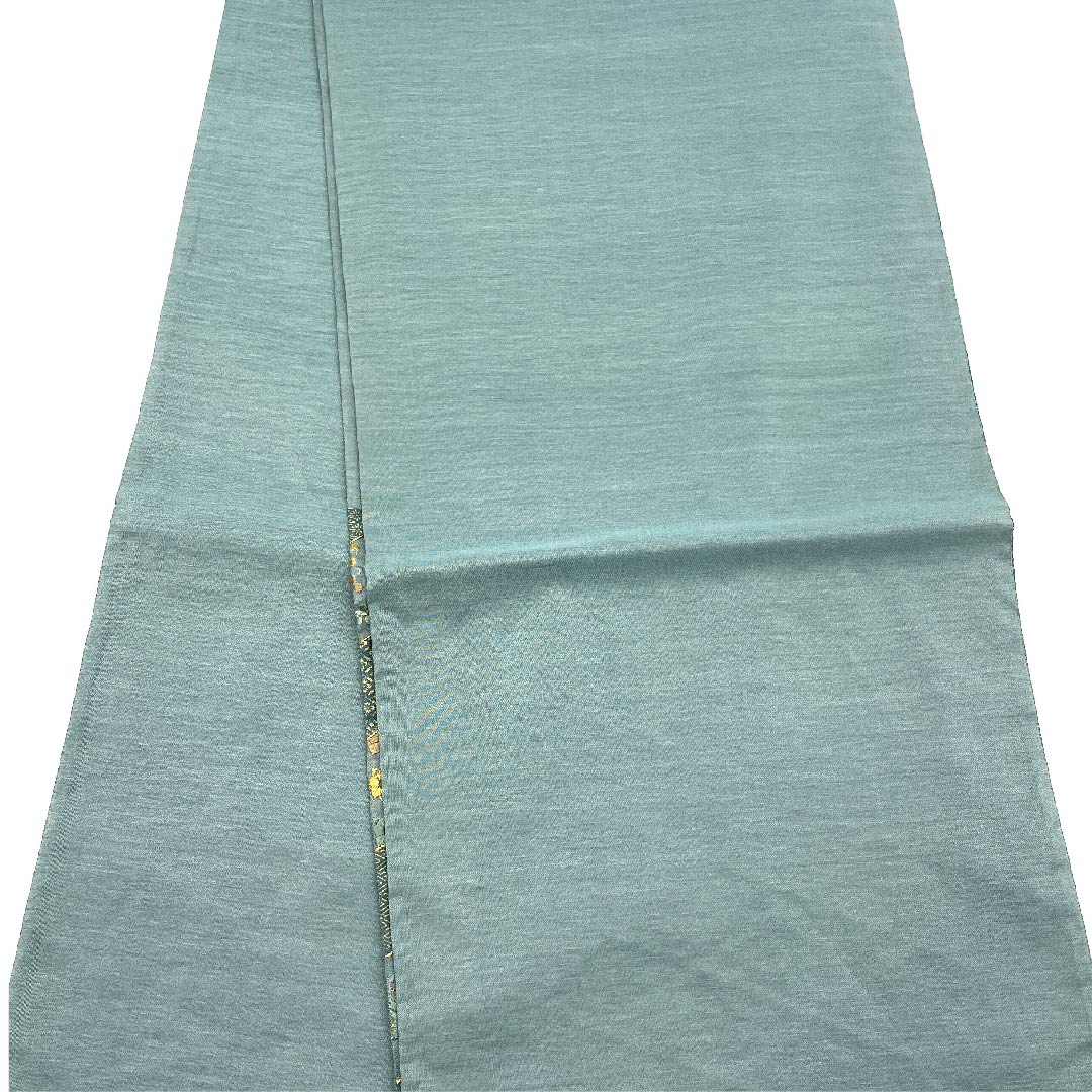 Fukuro obi (indigo brown) with embroidery, auspicious motifs, homaku (treasure scroll), flower arabesque pattern, obi length 430cm, pure silk, S rank, six-pass, formal, green, 1123008142319