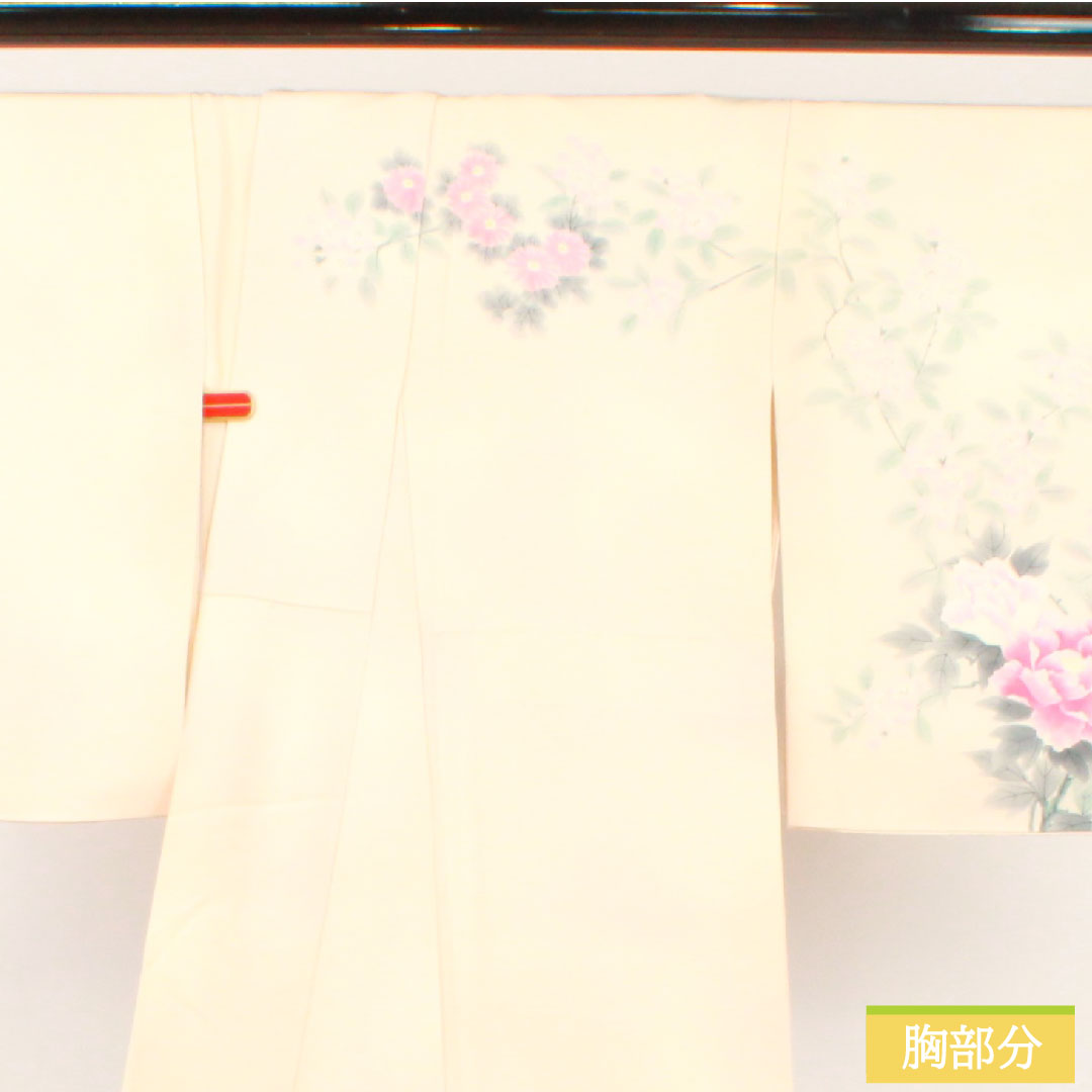 Homongi, pure silk, lined, length 159cm, sleeve length 65cm, hand-painted, floral pattern, artist's work, A rank, pink, 1112004553313