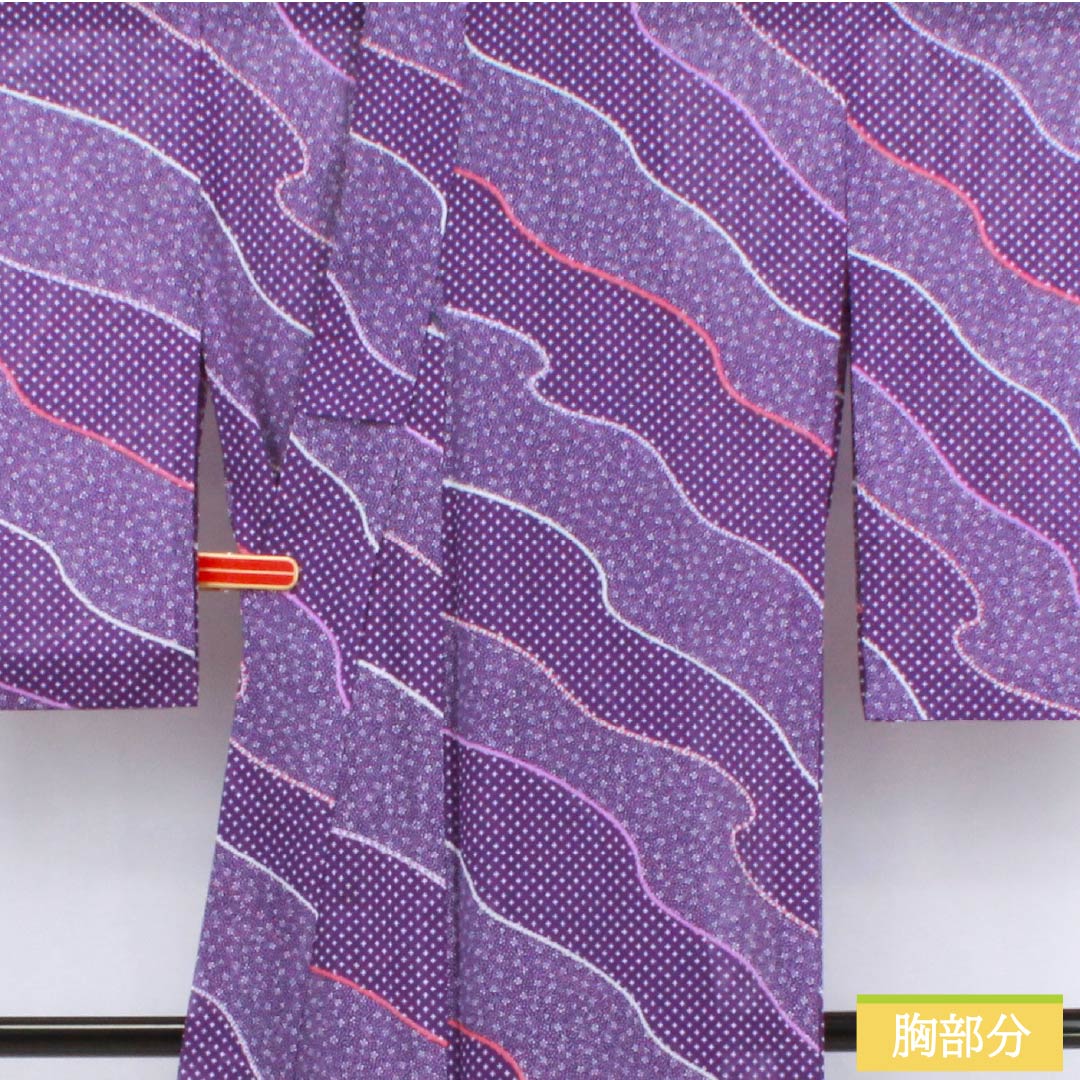 Summer kimono, polyester, Komon, Length 167.5cm, Sleeve Length 68.5cm, Purple (Murasakiiro), Small Floral Pattern, Michinaga Pattern, Washable, Ro, S Rank, Purple, Item Number 1132002522520