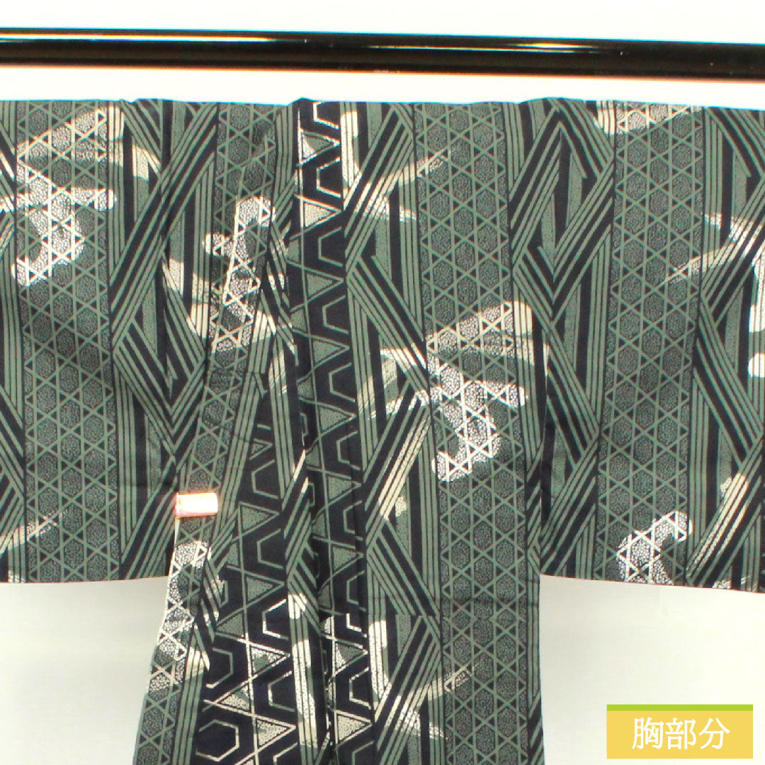 Yukata Cotton Length 142.5cm Sleeve length 67.5cm S rank Single layer Green Shimamatsunezuiro Men's Geometric pattern 1118004892419