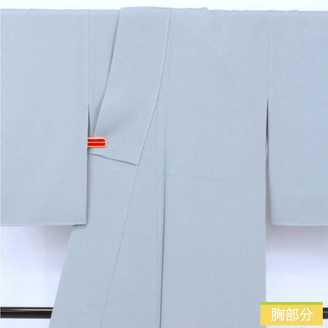 色無地 正絹 Sランク 身丈157cm 裄丈65cm 空色鼠色(そらいろねずいろ) 一つ紋 梅鉢 浜ちりめん 袷 グレー系 1114002422322