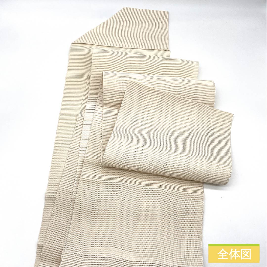 Nagoya Obi, Natural-Colored (Kinari-Iro), Summer Obi, Wave Pattern, 366cm Long, Pure Silk, S-Rank, Pointed Pattern, Casual, Cream-Colored, Pine Needle Style, Product Number: 1124008572315