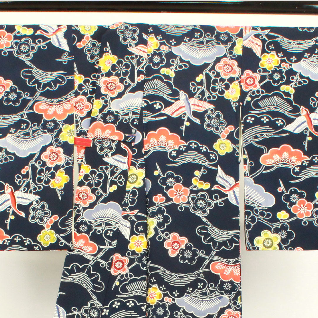 Komon Length 158cm Sleeve length 63.5cm Awase Dark blue Kyo-Bengata Pine Plum Pure silk A rank Navy 1115003433318