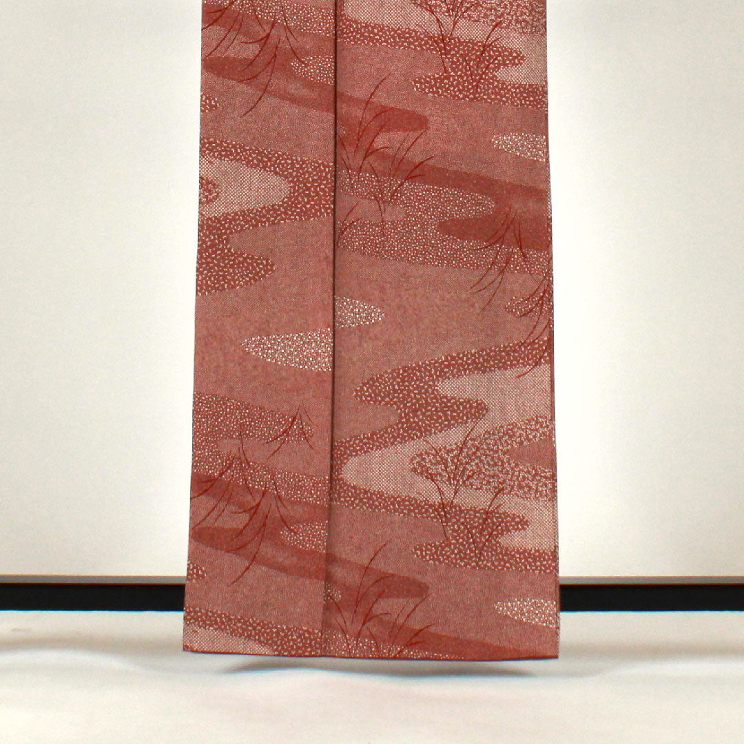 小紋 身丈163cm 裄丈65cm 袷 江戸小紋 洗える着物 ポリ Aランク 茶系 1115001533414