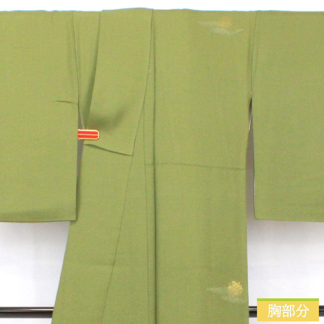 Plain color, pure silk, length 164.5cm, sleeve length 65cm, green robe embroidery, one crest, swallowtail butterfly, lined, S rank, green, 1114002012419