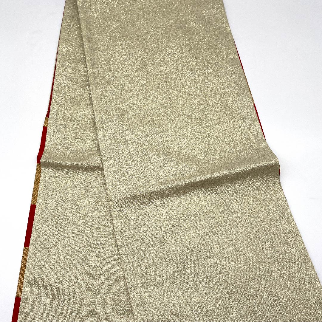 Gold-colored Fukuro Obi for Furisode, Checkered, Length 440cm, Pure Silk, S-Rank, Six-way, Formal, Gold-based, 1123006252321