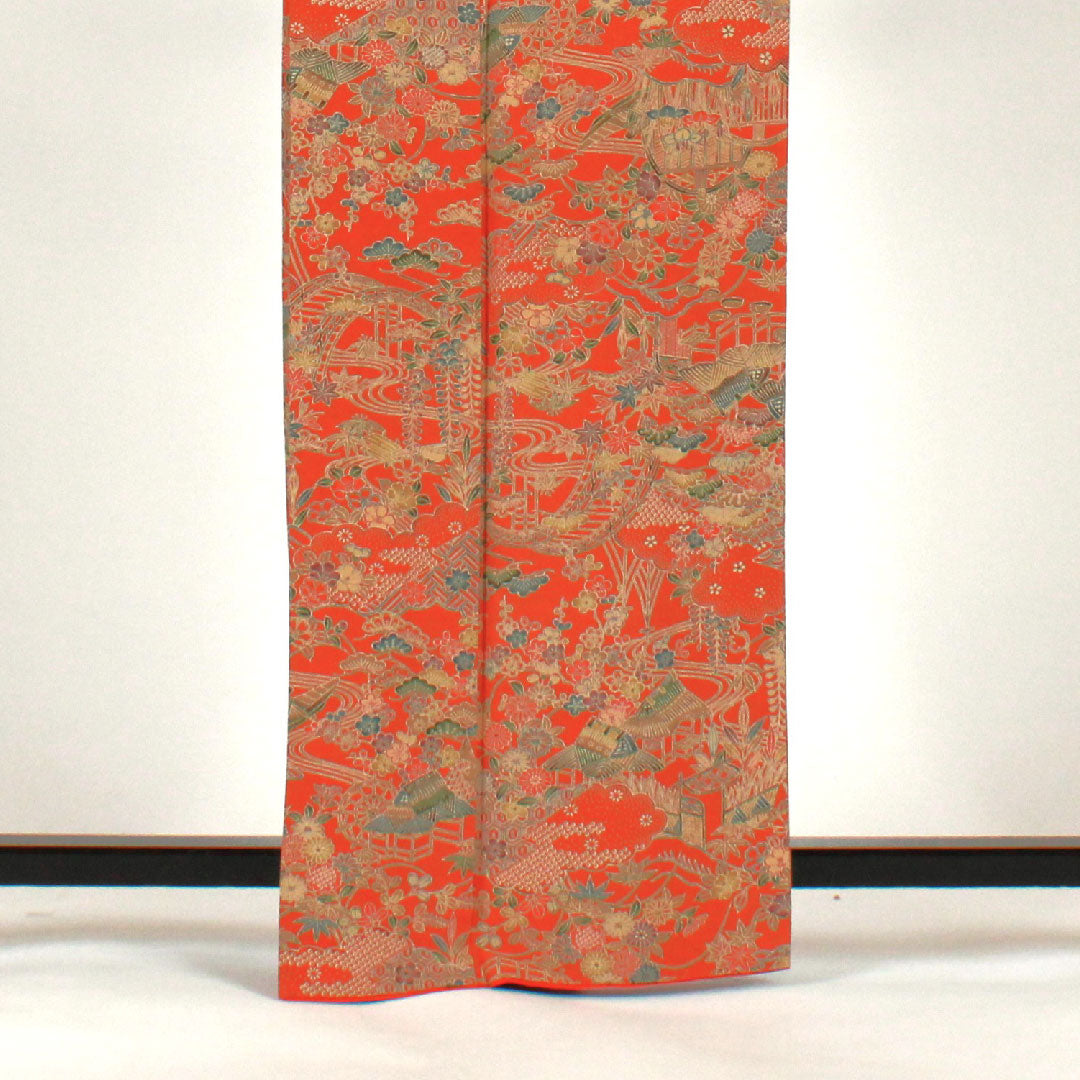 小紋 身丈163.5cm 裄丈67cm 袷 茶屋辻模様 正絹 Sランク 朱系 1115001642416