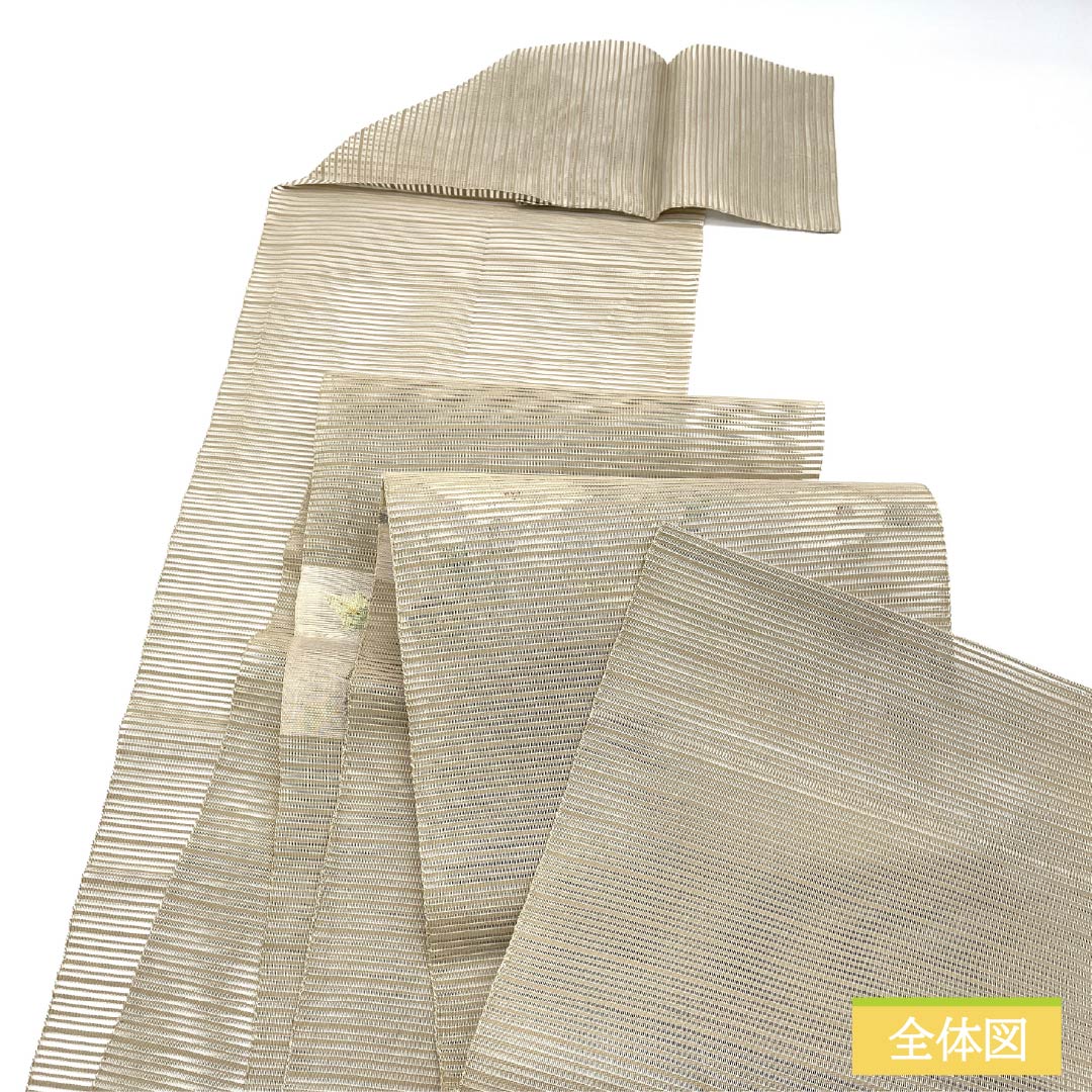 Nagoya Obi, pure silk, flaxen, summer obi with a scoop weave and summer camellia pattern, length 362cm, S rank, accent pattern, semi-formal, beige, 1124008702325, pine needle stitching
