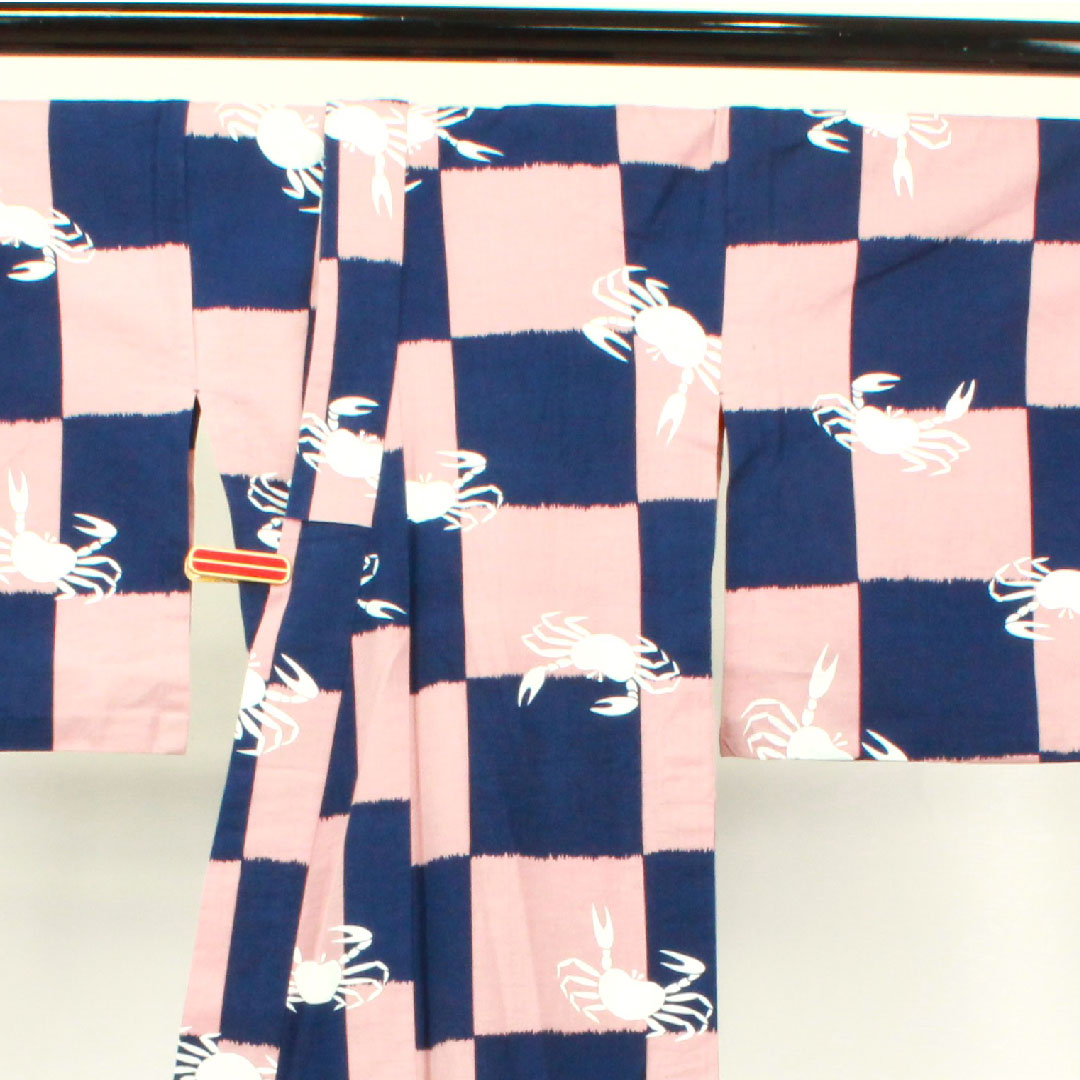 Yukata Checkered Crab Cotton A Rank Single Layer Length 157cm Sleeve Length 66.5cm Gradient 1118002953399