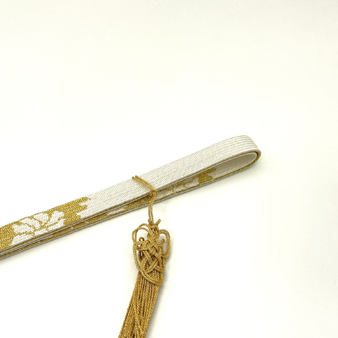 Unused: Obiage and Obijime Set, Pure Silk, NEW Rank, White, for Tomesode Kimono, Classic Fan Pattern, Length approx. 162cm, Width approx. 1.7cm, Formal, White Color Scheme, 1141000401311
