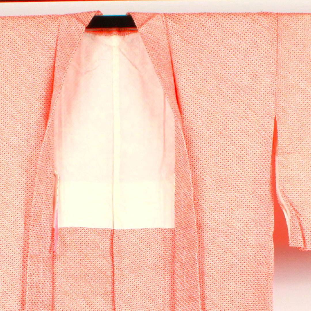 Haori, Length 75cm, Sleeve length 64cm, Scarlet, Shibori, Hikita pattern, Pure silk, S rank, Awase, Vermilion, 1117000362916
