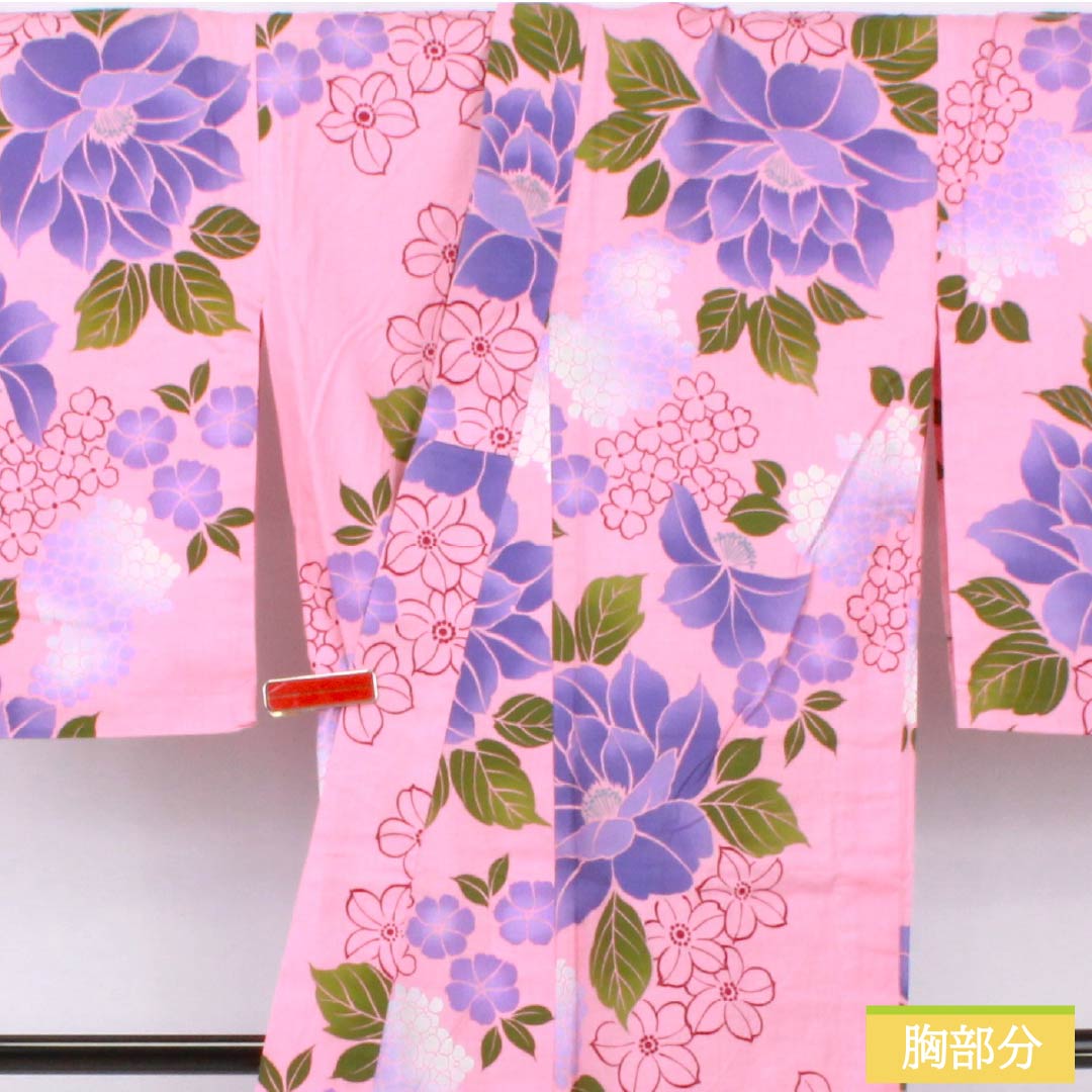 Cotton Yukata, Length 163cm, Sleeve Length 65cm, S Rank, Single Layer, Pink, Medium Crimson Flower Color, Flower Design, 1118006572413